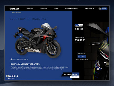 "🏍️ Revving Up Design: Yamaha YZF-R1 Landing Page UI 🎨" branding racebike ui uidesign uiux userinterface website design yamahar1