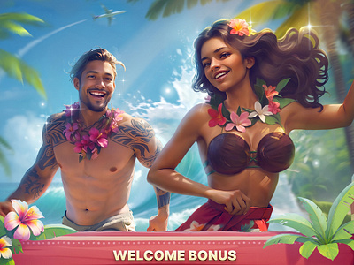 Hawaii 2d 2d art banner casino casino banner casino design casino marketing character design concept art design illustration marketing materials ui