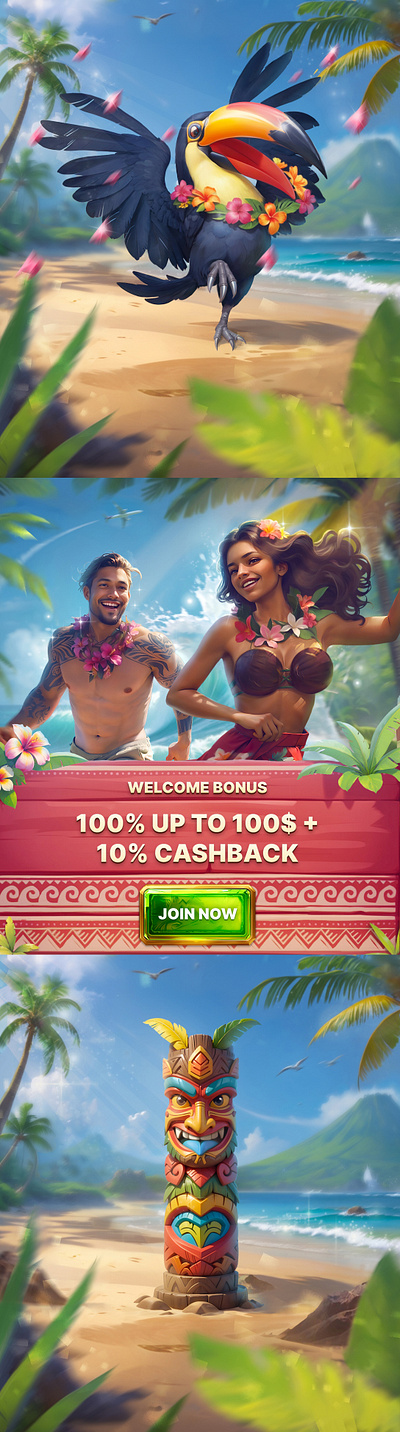 Hawaii 2d 2d art banner casino casino banner casino design casino marketing character design concept art design illustration marketing materials ui