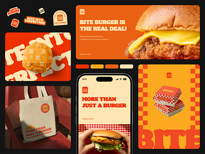 Bite Burger - Visual Identity ads badge brand branding burger colorfull fnb food logo mockup pitch deck pop restaurant social media visual identity