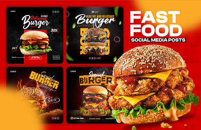 FAST FOOD SOCILA MEDIA POST AND STORIES TEMPLATE branding burger design fast food food graphic design instagram marketing media post design posts template resturant social social media social media design social media post stories stories template template