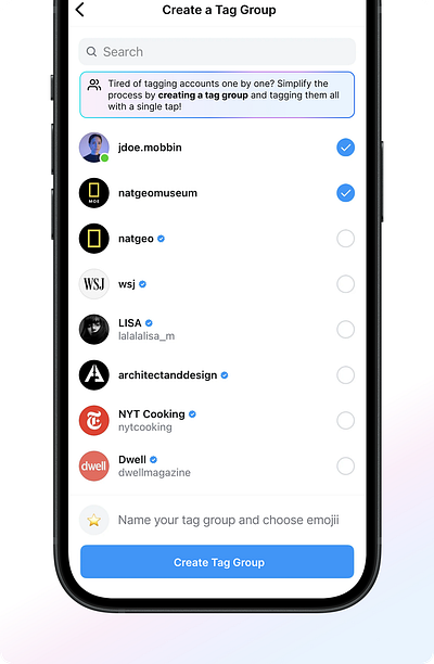 ⚡️ Instagram Tag Groups app design product design product designer ui uxdesign