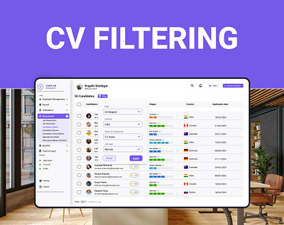 CV Filtering adobexd app crm cv dashboard design figma hr hrm interaction interface mobileappdesign project saas ui uiux ux uxui web website design