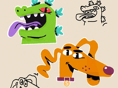 Reptar and spike cartoon character character design dino dinosaur dog illustration illustrator simple vector