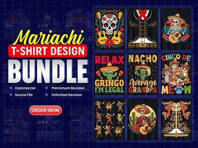 Mariachi T-Shirt Design Bundle mariachi t shirt design bundle