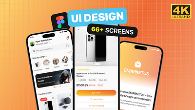 🛒 Market E-Commerce Mobile App Design | 66 Screens 3d animation app app desing branding crypto portfolio design illustration logo ui uiux for e commerce