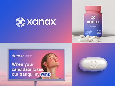 Xanax Unofficial Rebrand Idea ai bio biotech blockchain branding defi gradient health icon identity lettering logo medical medicine medtach mental neuron pills tech web3