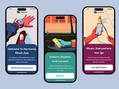 Harmoniq Music App Walkthrough dailyui figma mobile app uidesign walkthrough design