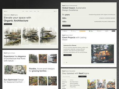 NestOrigins Website Landing Page Exploration 🌿 architecture architecture design building eco friendly exterior design forest homepage house landing page minimalist real estate real estate agency ui ux uidesign userinterface visualdesign web design