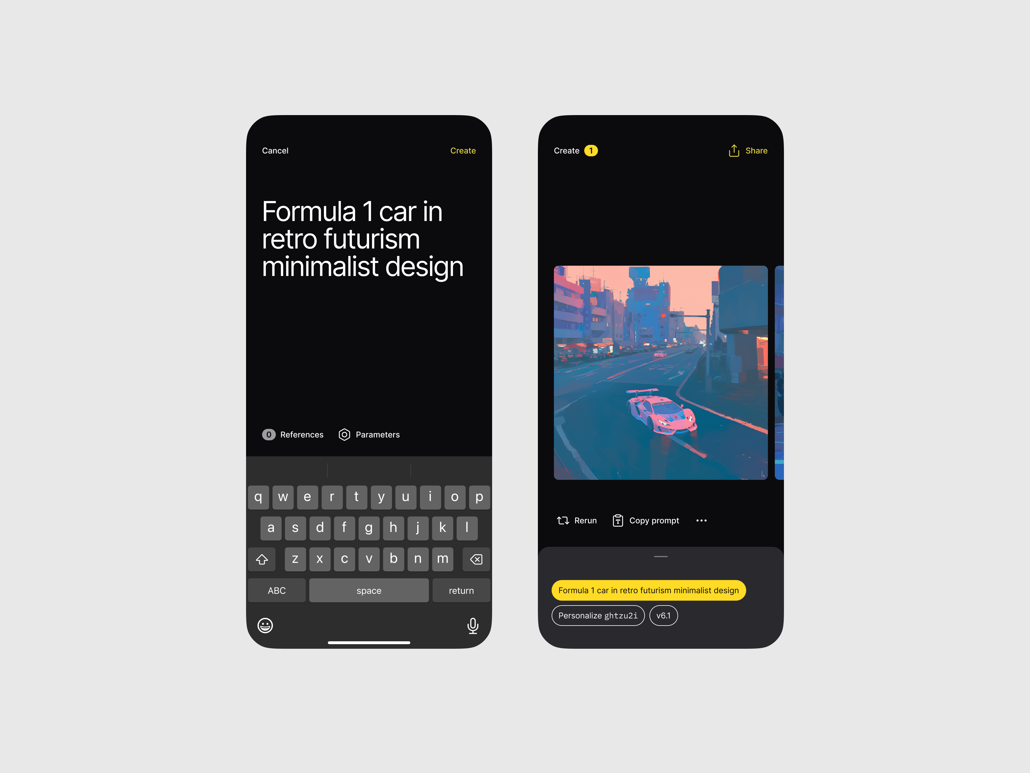 Generative AI Platform: Creation ai app badge carousel chip creation form gallery generative ios iphone minimal mobile mobile app product design tag typing ui ux