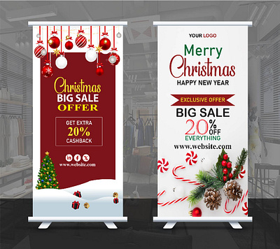 Christmas Rolling Banner Design advertising banner branding christmas rolling banner design christmas sale creative design facebook post graphic design illustration instagram post logo marketing mockup poster product design sale offer standar template