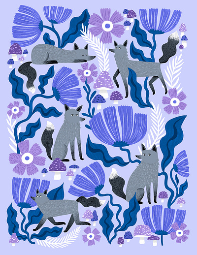 Silver Foxes Illustration greeting card illustration pattern stationery surface