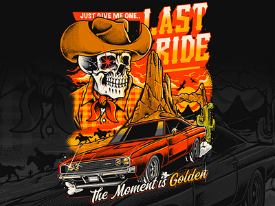 LAST RIDE COWBOY DESIGN art branding car cowboy design graphic design illustration logo muscle car rodeo skeleton western