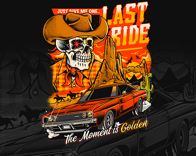 LAST RIDE COWBOY DESIGN art branding car cowboy design graphic design illustration logo muscle car rodeo skeleton western