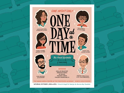 Poster for "One Day at A Time" Table Read for Charity character design character illustration design graphic design illustration mid century illustration poster design television series typography vector