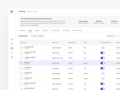 SupportX Training - File Management for AI model ai app b2b b2c dashboard minimalistic product design saas ui