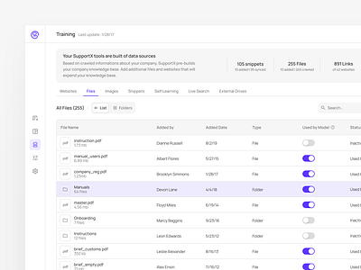 SupportX Training - File Management for AI model ai app b2b b2c dashboard minimalistic product design saas ui