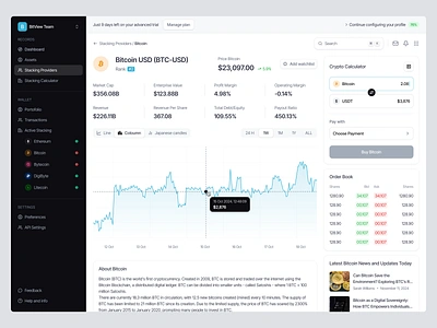 Crypto Portfolio SaaS Web App - Dashboard Stacking Providers analytics bitcoin blockchain btc chart dashboard exchange finance fintech line chart product design saas saasuiux stacking swap ui uiux ux web app web3