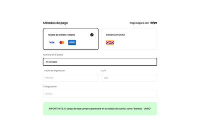 Unbo — Stripe component american express card cvc master card metodo de pago oxxo pagar pago pay payment payment method stripe unbo visa