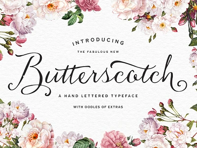 Butterscotch Typeface branding butterscotch typeface calligraphy elegant font fun handwriting ink invitation logo ornamental ornaments pretty swashes swirls wedding