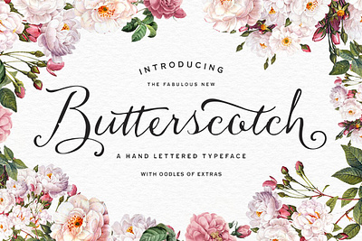 Butterscotch Typeface branding butterscotch typeface calligraphy elegant font fun handwriting ink invitation logo ornamental ornaments pretty swashes swirls wedding