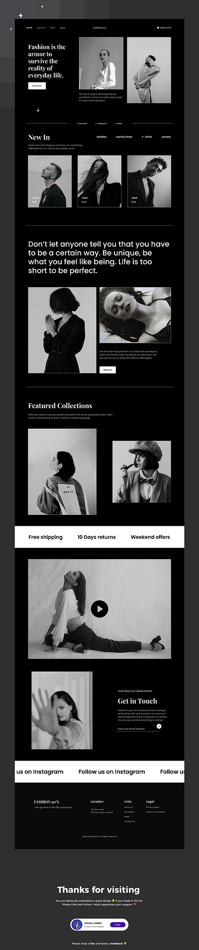 Fashion Website Black Theme Web Design black theme branding design e commerce figma sopify web ui ux uxui web web design website website design