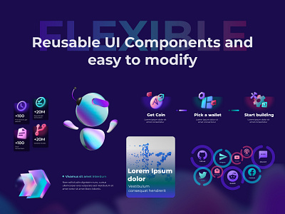 3D Illustration UI Components 3d ai artificial inteligence dark mode dark ui digital figma future html icons illustrations landing page machine learning motion graphics react robot single page vibrant web design website