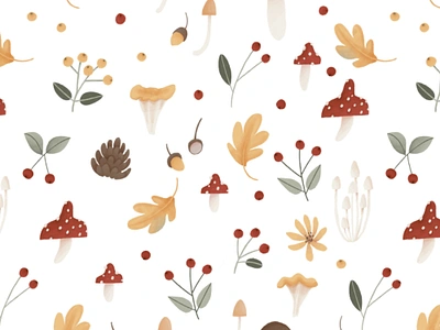 Autumn gifts - seamless pattern autumn berries cartoon cozy creative market cute design elements fall illustration leaf mushroom pattern seamless