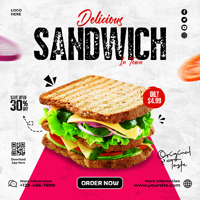 Delicious Sandwich Ad Design ad desdign ad design ideas adobe adobe photoshop design designer food design ideas graphic design graphic designer social media ad design social media design social media food post design