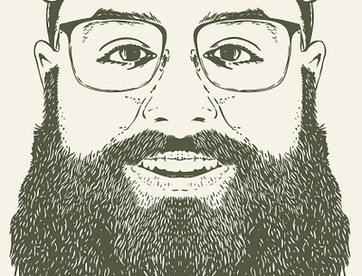 Portrait of Kevin Reed, 2024 beard face glasses hair hairy kevin linocut lumberjack november portrait shave smile woodcraft