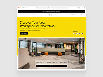 So-Space - Coworking Space Hero Section booking cafe clean company profile corporate coworking space hero section hero section for personal site landing page office rent room space ui design web web design website design