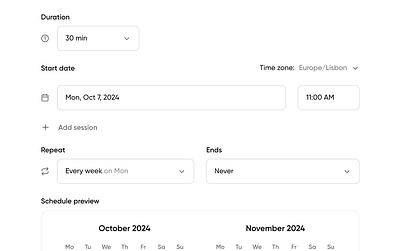 Recurring event settings calendar contrast dropdown event form input live product recurring repeat schedule scheduling settings stream ui ux web webinar weekly