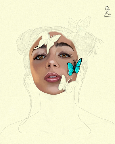 Model with Butterflies Portrait Sketch by Oz Galeano art arte boceto butterfly design dibujo digitalart drawing illustration model ozgaleano portrait retrato sketch