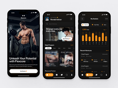 Flexcore - Fitness Mobile App app clean daily exercise fitness fitness app habit health healthy mobile mobile app relax sports tracking training ui uiux ux wellness workout