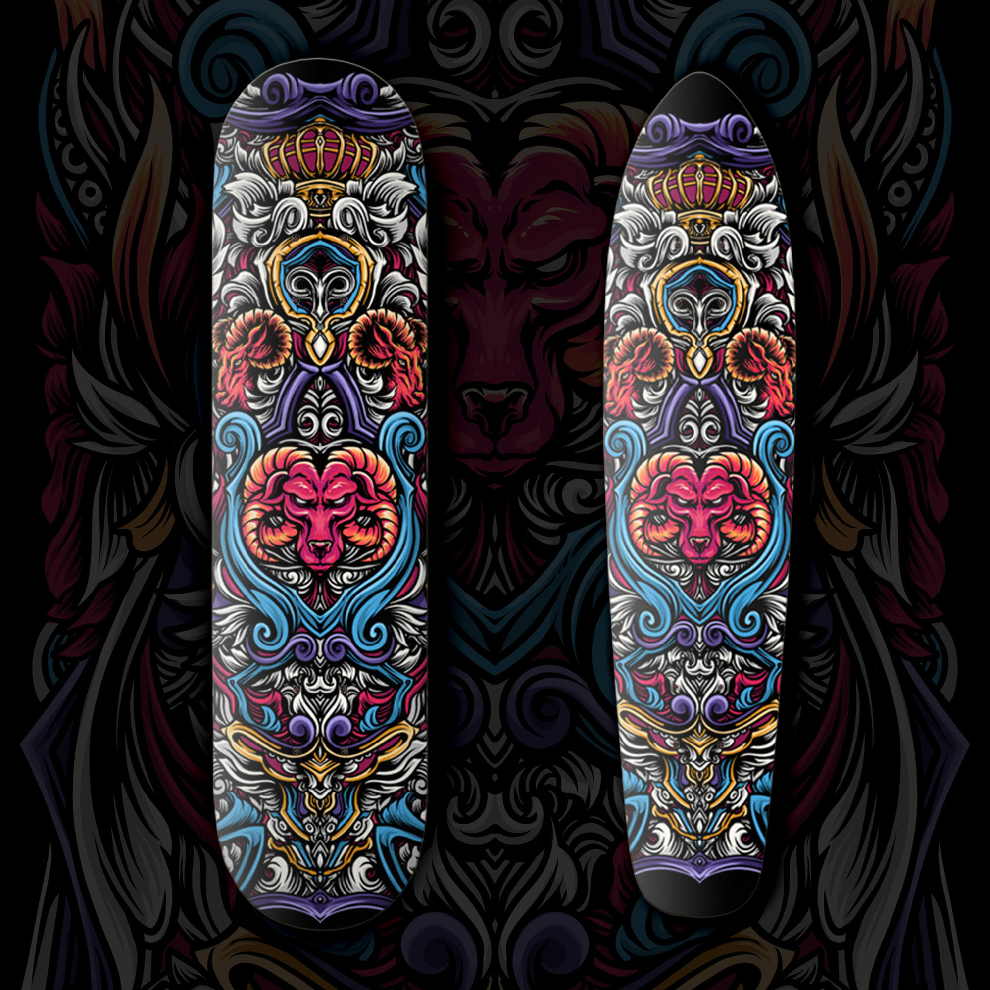 Sketaboard Series 2 aries badge logo blue brand identity branding colorfull crown design graphic design icon illustration logo ornament red skate skateboard skateboarddesign ui vector