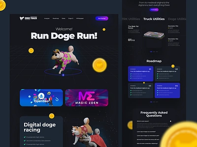 NFT Landing Page — Racing Game — Web Design 3d blockchain creative design crypto dark defi dog game gameplay gaming landing page modern design nft nft game play to earn playful design ui usdt ux web3