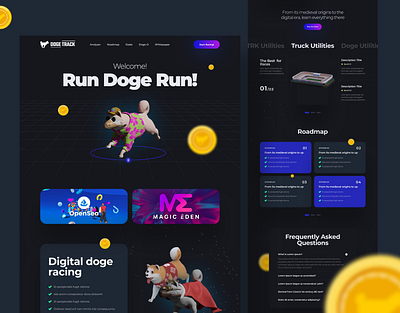 NFT Landing Page — Racing Game — Web Design 3d blockchain creative design crypto dark defi dog game gameplay gaming landing page modern design nft nft game play to earn playful design ui usdt ux web3