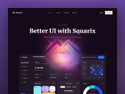 Page #4 of Squarix - UI Kit for Landings dark dashboard free freebie hero home kit landing main mirror page quickit reviews squarix template theme udix ui ux web