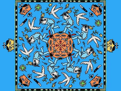 Fishman, our Saviour animal bird character design cycle fish native parade pattern peace walk