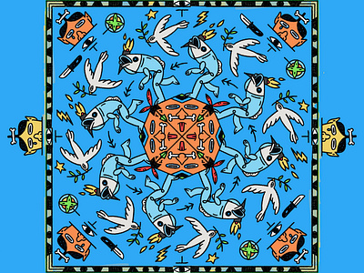 Fishman, our Saviour animal bird character design cycle fish native parade pattern peace walk