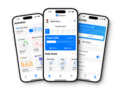 Health Tracking App app blue clean design health health tracking app light minimalist mobile mobile app mobileappdesign productdesign stats steptracking ui ux uıde ıcons ıos ıos18