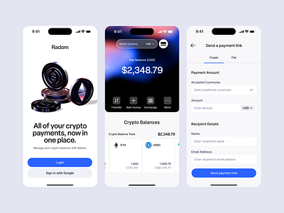 Radom Bank - Login & Balance Screens blockchain brand identity branding finance fintech illustration product design software tech company ui uiux web3