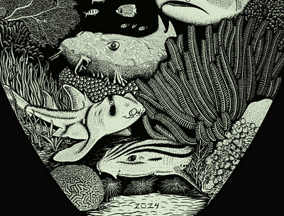 We Love Shark Week, 2024 (1/4) coral fish illustration jackson life marine marine life ocean pajama port reed sea seaweed shark shark week sharks stippling underwater week wobbegong