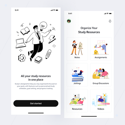 Study - A study resources organiser app design illustration mobile ui school school app student resource study study app ui ui design ui ux