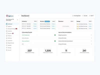 Lipscore. Customer Reviews Platform analytics customer reviews dashboard ecommerce feedback product reviews reviews saas uiux web webdesign