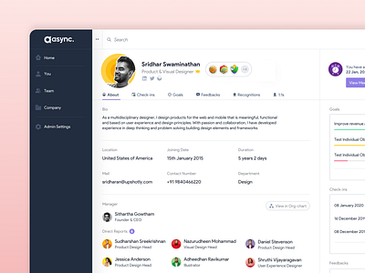 Upshotly - Profile Page Exploration in 2019 dashboard design dsm feedback okr productdesign profile ui user ux