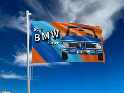 DC's BMW Shop | Flag blue bmw branding flag graphic design illustration orange racing stripes typography vintage