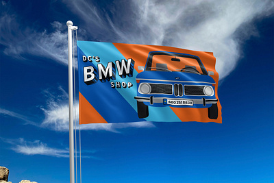 DC's BMW Shop | Flag blue bmw branding flag graphic design illustration orange racing stripes typography vintage