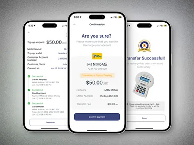 Payment Flow - Mobile App adventure app branding design flow graphic design illustration momo mtn nigeria payment token meter ui