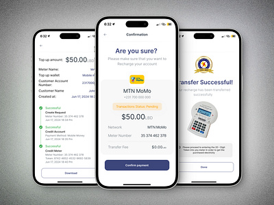 Payment Flow - Mobile App adventure app branding design flow graphic design illustration momo mtn nigeria payment token meter ui